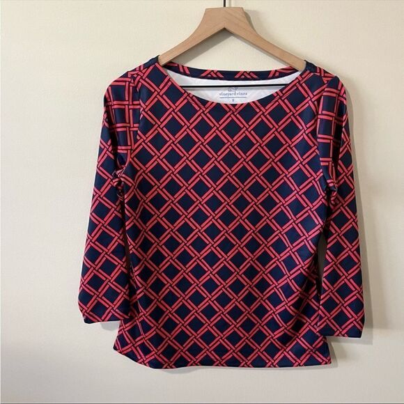 Vineyard Vines Printed Sankaty Boatneck Simple Tee Deep Bay Geo - Picture 1 of 16